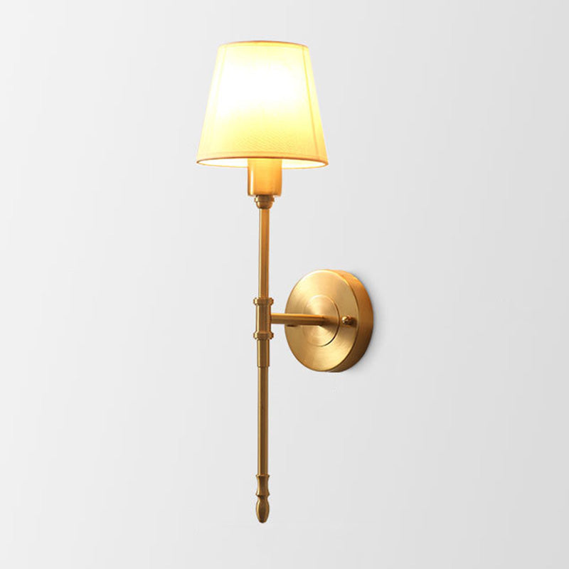 Bronze Elongated Wall Sconce Light Classic Metallic Bedside Wall Mount Light with Cone Fabric Shade 1.0 Bronze Clearhalo 'Wall Lamps & Sconces' 'Wall Lights' Lighting' 2064564