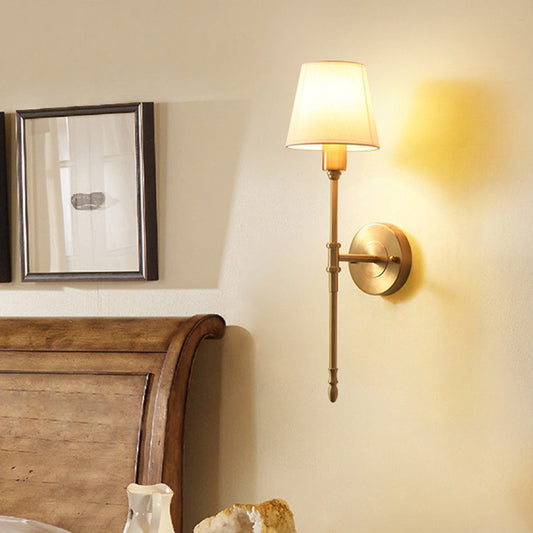 Bronze Elongated Wall Sconce Light Classic Metallic Bedside Wall Mount Light with Cone Fabric Shade Clearhalo 'Wall Lamps & Sconces' 'Wall Lights' Lighting' 2064565