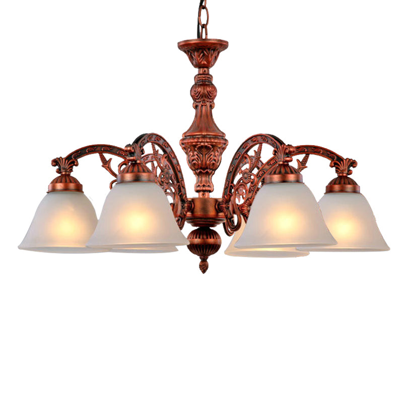 Frosted Glass Black/Bronze Pendant Lamp Bell 5 Lights Traditional Chandelier Light Fixture Clearhalo 'Ceiling Lights' 'Chandeliers' 'Glass shade' 'Glass' Lighting' 206457