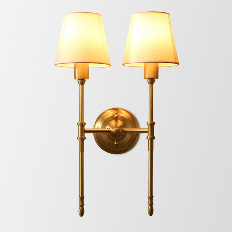 Bronze Elongated Wall Sconce Light Classic Metallic Bedside Wall Mount Light with Cone Fabric Shade 2.0 Bronze Clearhalo 'Wall Lamps & Sconces' 'Wall Lights' Lighting' 2064570