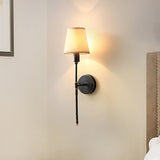 1 Bulb Metallic Sconce Traditional Black Elongated Bedside Wall Light Fixture with Tapered Fabric Shade Clearhalo 'Wall Lamps & Sconces' 'Wall Lights' Lighting' 2064572