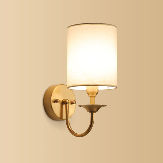 1 Head Wall Lighting Fixture Simplicity Geometric Shaped Fabric Wall Sconce Lamp in Gold Gold E Clearhalo 'Cast Iron' 'Glass' 'Industrial' 'Modern wall lights' 'Modern' 'Tiffany' 'Traditional wall lights' 'Wall Lamps & Sconces' 'Wall Lights' Lighting' 2064599