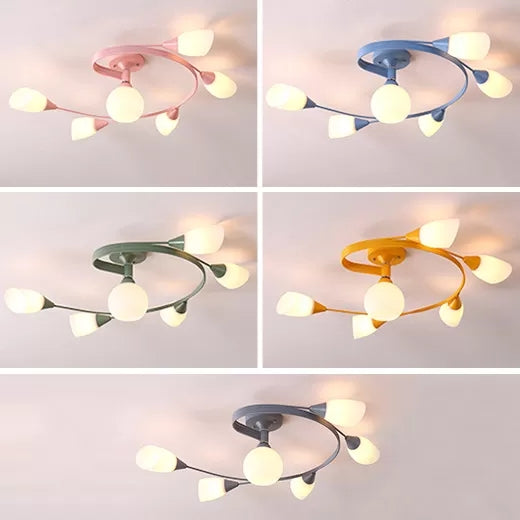 Macaron Twist Arm Ceiling Light Opal Glass and Metal Semi Flushmount Light for Kitchen Clearhalo 'Ceiling Lights' 'Close To Ceiling Lights' 'Close to ceiling' 'Semi-flushmount' Lighting' 20646