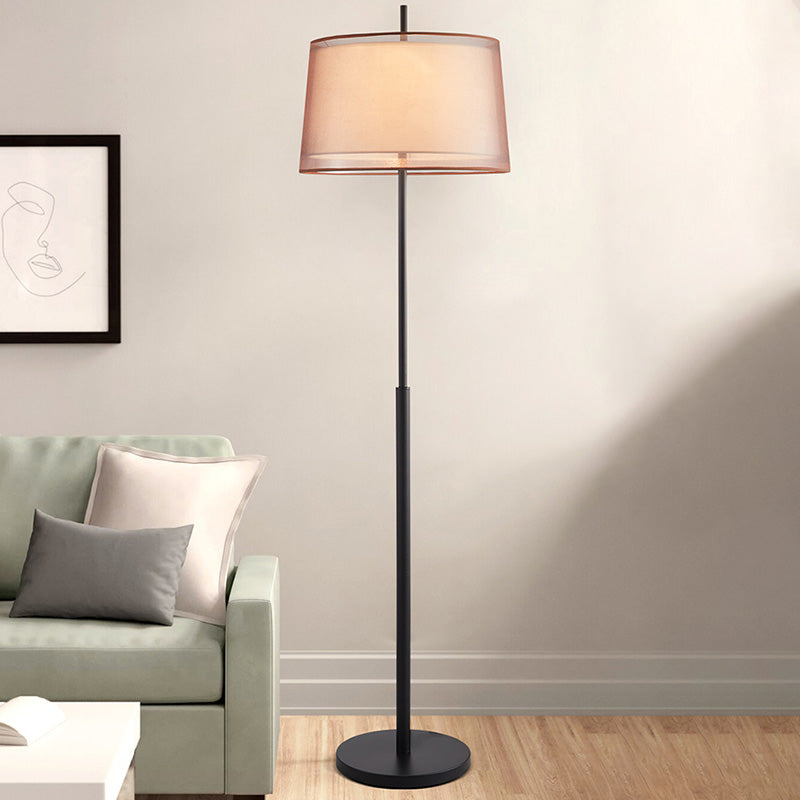 Vintage Layered Tapered Shade Floor Light Single-Bulb Fabric Standing Floor Light Black Clearhalo 'Floor Lamps' 'Lamps' Lighting' 2064652