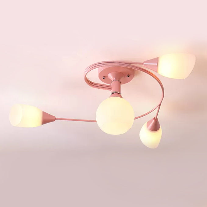 Macaron Twist Arm Ceiling Light Opal Glass and Metal Semi Flushmount Light for Kitchen 4 Pink Clearhalo 'Ceiling Lights' 'Close To Ceiling Lights' 'Close to ceiling' 'Semi-flushmount' Lighting' 20647