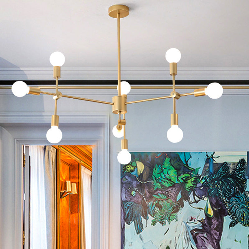 Sputnik Living Room Hanging Chandelier Opal Glass 9/12/15 Lights Modernist Hanging Lamp in Black/Gold 9 Gold Clearhalo 'Ceiling Lights' 'Chandeliers' 'Glass shade' 'Glass' 'Modern Chandeliers' 'Modern' Lighting' 206488