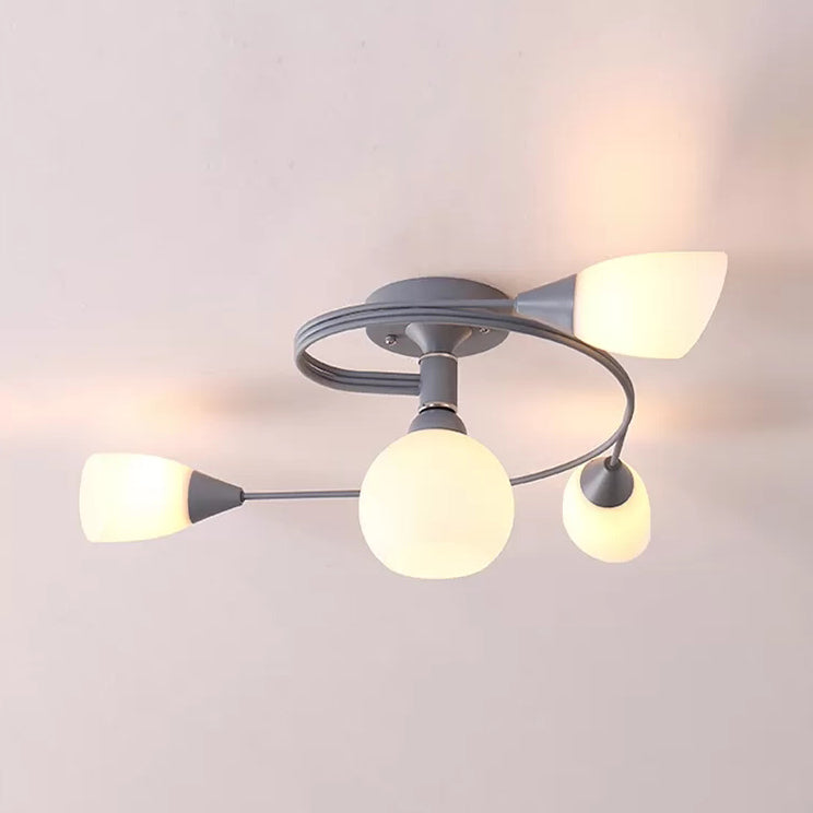 Macaron Twist Arm Ceiling Light Opal Glass and Metal Semi Flushmount Light for Kitchen 4 Grey Clearhalo 'Ceiling Lights' 'Close To Ceiling Lights' 'Close to ceiling' 'Semi-flushmount' Lighting' 20649