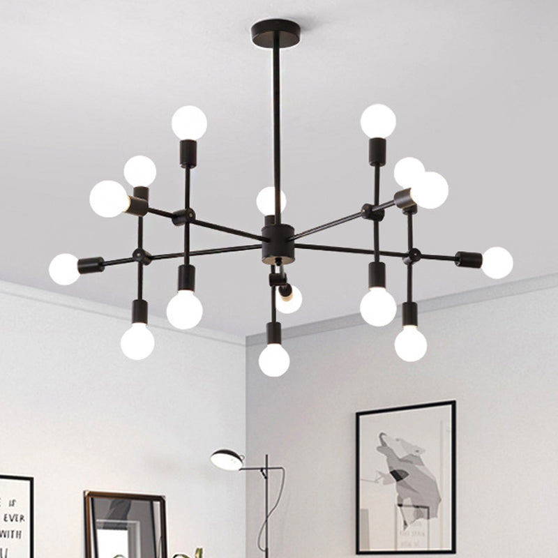 Sputnik Living Room Hanging Chandelier Opal Glass 9/12/15 Lights Modernist Hanging Lamp in Black/Gold Clearhalo 'Ceiling Lights' 'Chandeliers' 'Glass shade' 'Glass' 'Modern Chandeliers' 'Modern' Lighting' 206490