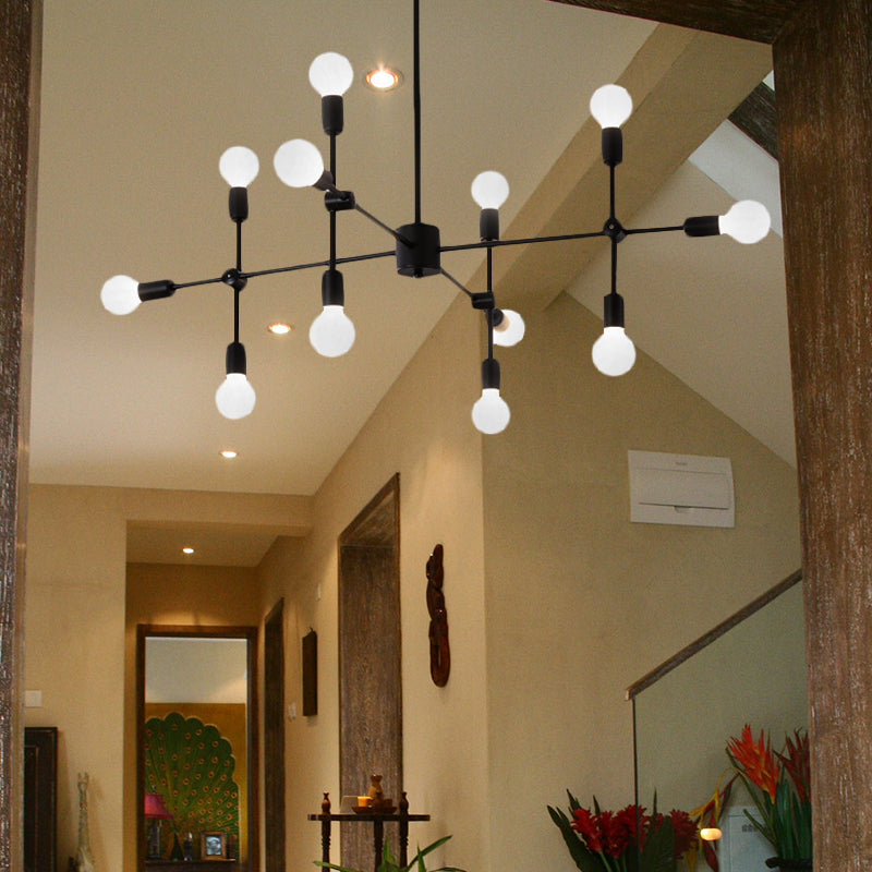 Sputnik Living Room Hanging Chandelier Opal Glass 9/12/15 Lights Modernist Hanging Lamp in Black/Gold 12 Black Clearhalo 'Ceiling Lights' 'Chandeliers' 'Glass shade' 'Glass' 'Modern Chandeliers' 'Modern' Lighting' 206494