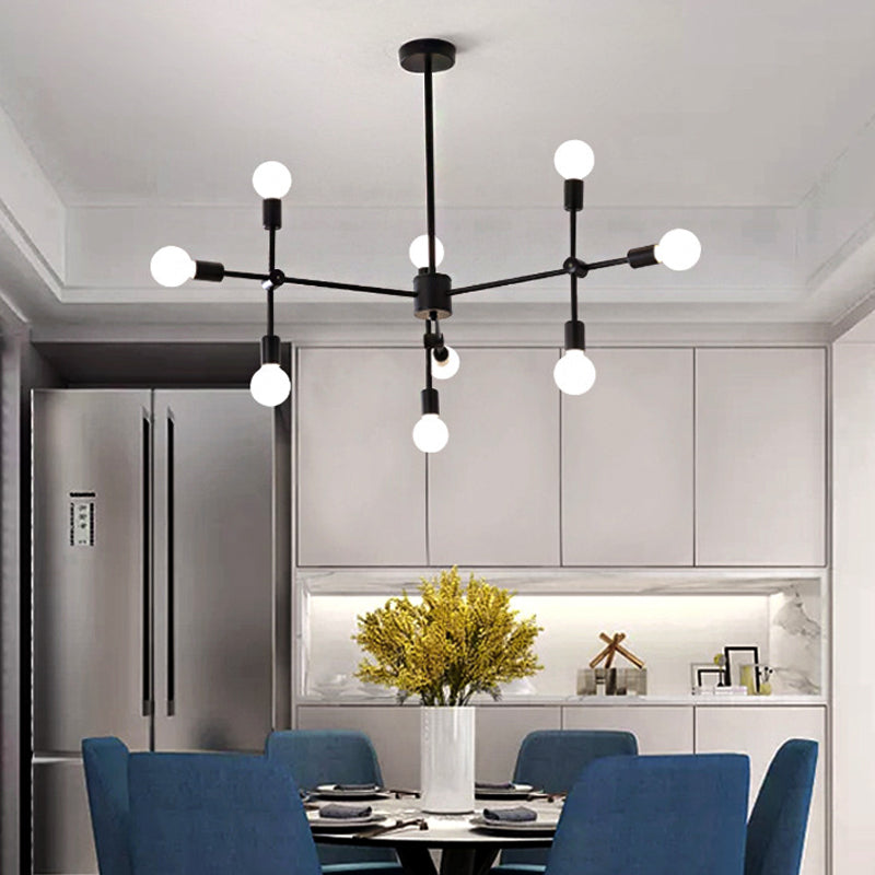 Sputnik Living Room Hanging Chandelier Opal Glass 9/12/15 Lights Modernist Hanging Lamp in Black/Gold 9 Black Clearhalo 'Ceiling Lights' 'Chandeliers' 'Glass shade' 'Glass' 'Modern Chandeliers' 'Modern' Lighting' 206496