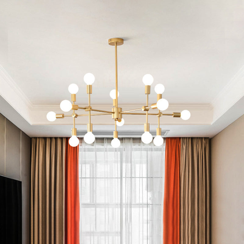 Sputnik Living Room Hanging Chandelier Opal Glass 9/12/15 Lights Modernist Hanging Lamp in Black/Gold 15 Gold Clearhalo 'Ceiling Lights' 'Chandeliers' 'Glass shade' 'Glass' 'Modern Chandeliers' 'Modern' Lighting' 206498