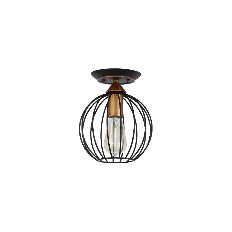 1 Light Ceiling Light Fixture Caged Globe Shade Metal Industrial Living Room Semi Flush in Black Clearhalo 'Ceiling Lights' 'Close To Ceiling Lights' 'Close to ceiling' 'Semi-flushmount' Lighting' 206509