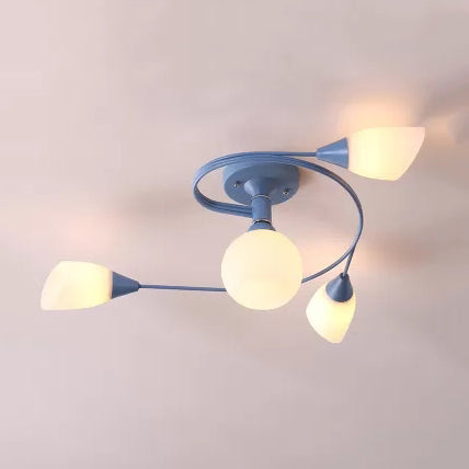 Macaron Twist Arm Ceiling Light Opal Glass and Metal Semi Flushmount Light for Kitchen 4 Blue Clearhalo 'Ceiling Lights' 'Close To Ceiling Lights' 'Close to ceiling' 'Semi-flushmount' Lighting' 20651