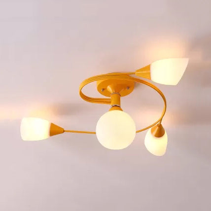 Macaron Twist Arm Ceiling Light Opal Glass and Metal Semi Flushmount Light for Kitchen 4 Yellow Clearhalo 'Ceiling Lights' 'Close To Ceiling Lights' 'Close to ceiling' 'Semi-flushmount' Lighting' 20652