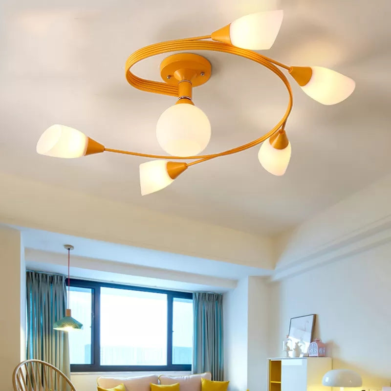 Macaron Twist Arm Ceiling Light Opal Glass and Metal Semi Flushmount Light for Kitchen Clearhalo 'Ceiling Lights' 'Close To Ceiling Lights' 'Close to ceiling' 'Semi-flushmount' Lighting' 20653