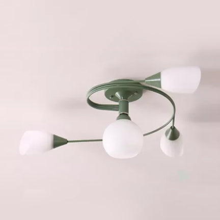 Macaron Twist Arm Ceiling Light Opal Glass and Metal Semi Flushmount Light for Kitchen 4 Green Clearhalo 'Ceiling Lights' 'Close To Ceiling Lights' 'Close to ceiling' 'Semi-flushmount' Lighting' 20655