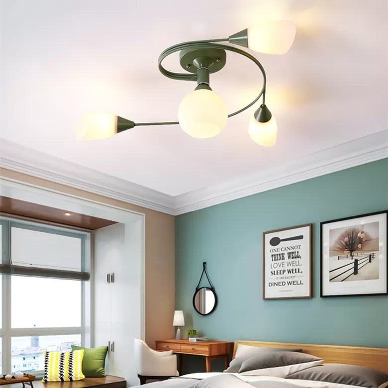 Macaron Twist Arm Ceiling Light Opal Glass and Metal Semi Flushmount Light for Kitchen Clearhalo 'Ceiling Lights' 'Close To Ceiling Lights' 'Close to ceiling' 'Semi-flushmount' Lighting' 20656