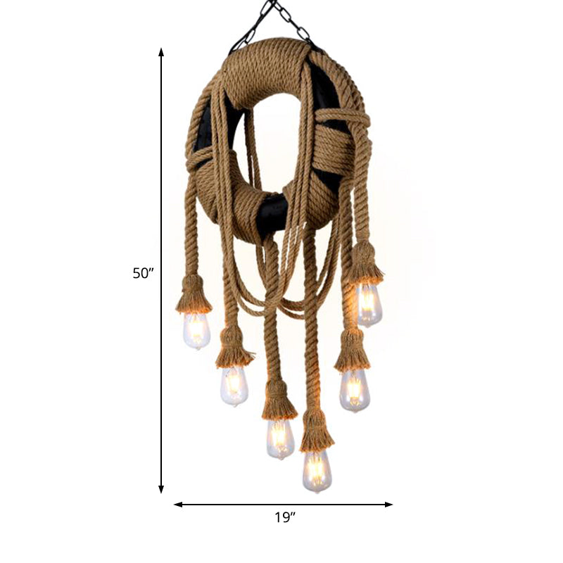 Rope Black Pendant Lamp Tyre 6 Lights Industrial Chandelier Light Fixture for Coffee Shop Clearhalo 'Ceiling Lights' 'Chandeliers' 'Industrial Chandeliers' 'Industrial' 'Middle Century Chandeliers' 'Tiffany' Lighting' 206567