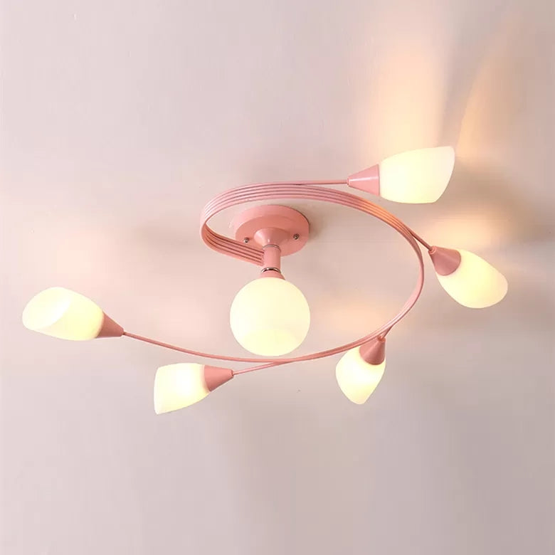 Macaron Twist Arm Ceiling Light Opal Glass and Metal Semi Flushmount Light for Kitchen 6 Pink Clearhalo 'Ceiling Lights' 'Close To Ceiling Lights' 'Close to ceiling' 'Semi-flushmount' Lighting' 20658