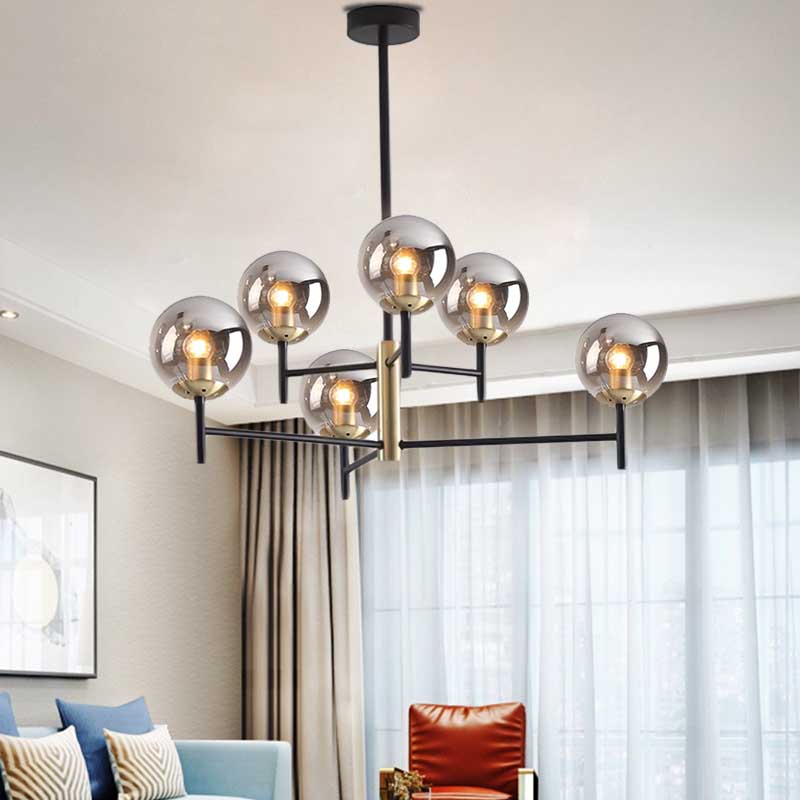 Multi Layer Radial Ceiling Chandelier Modern Blue/Amber/Smoke Gray Glass 6/8 Lights Living Room Hanging Lamp 6 Smoke Gray Clearhalo 'Ceiling Lights' 'Chandeliers' 'Glass shade' 'Glass' 'Modern Chandeliers' 'Modern' Lighting' 206582