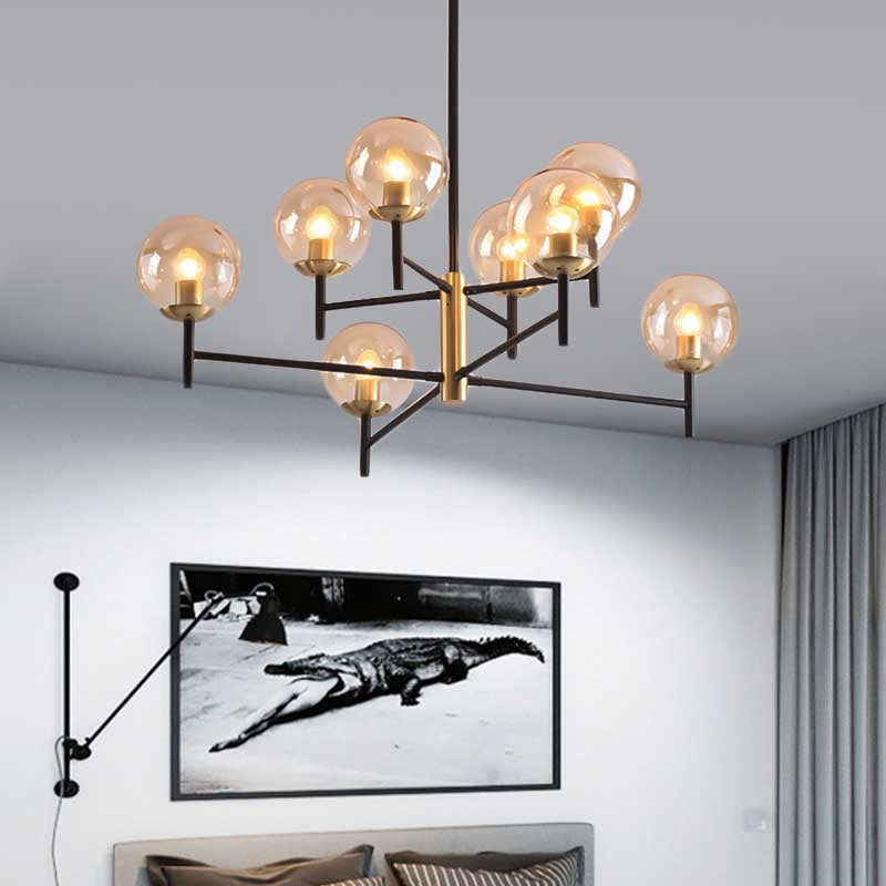 Multi Layer Radial Ceiling Chandelier Modern Blue/Amber/Smoke Gray Glass 6/8 Lights Living Room Hanging Lamp 8 Amber Clearhalo 'Ceiling Lights' 'Chandeliers' 'Glass shade' 'Glass' 'Modern Chandeliers' 'Modern' Lighting' 206587