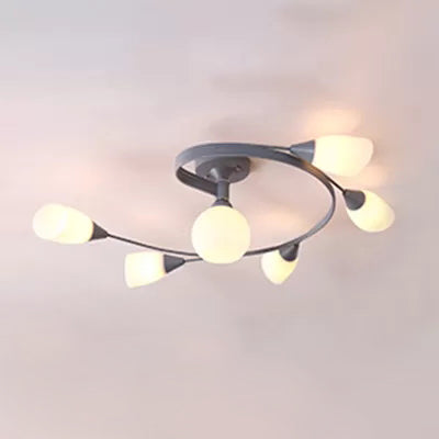 Macaron Twist Arm Ceiling Light Opal Glass and Metal Semi Flushmount Light for Kitchen 6 Grey Clearhalo 'Ceiling Lights' 'Close To Ceiling Lights' 'Close to ceiling' 'Semi-flushmount' Lighting' 20659