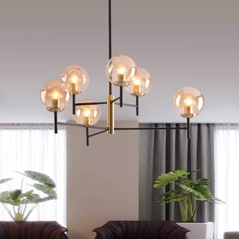 Multi Layer Radial Ceiling Chandelier Modern Blue/Amber/Smoke Gray Glass 6/8 Lights Living Room Hanging Lamp 6 Amber Clearhalo 'Ceiling Lights' 'Chandeliers' 'Glass shade' 'Glass' 'Modern Chandeliers' 'Modern' Lighting' 206590