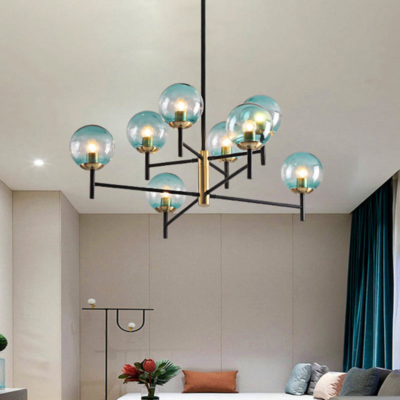 Multi Layer Radial Ceiling Chandelier Modern Blue/Amber/Smoke Gray Glass 6/8 Lights Living Room Hanging Lamp 8 Blue Clearhalo 'Ceiling Lights' 'Chandeliers' 'Glass shade' 'Glass' 'Modern Chandeliers' 'Modern' Lighting' 206593