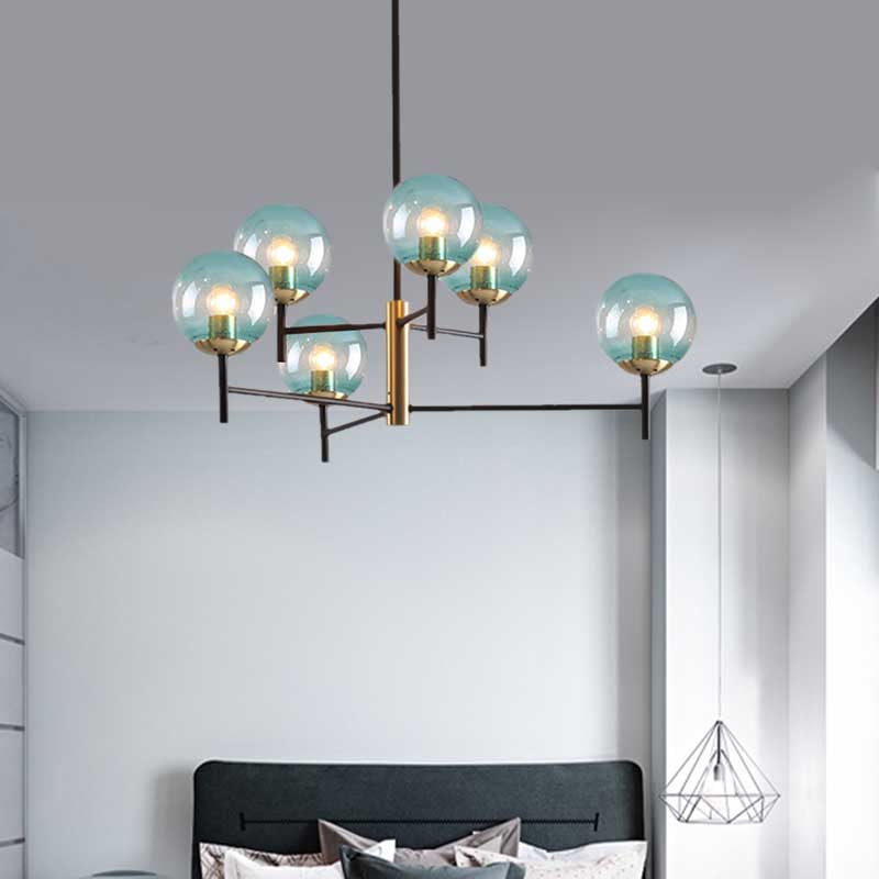 Multi Layer Radial Ceiling Chandelier Modern Blue/Amber/Smoke Gray Glass 6/8 Lights Living Room Hanging Lamp 6 Blue Clearhalo 'Ceiling Lights' 'Chandeliers' 'Glass shade' 'Glass' 'Modern Chandeliers' 'Modern' Lighting' 206595