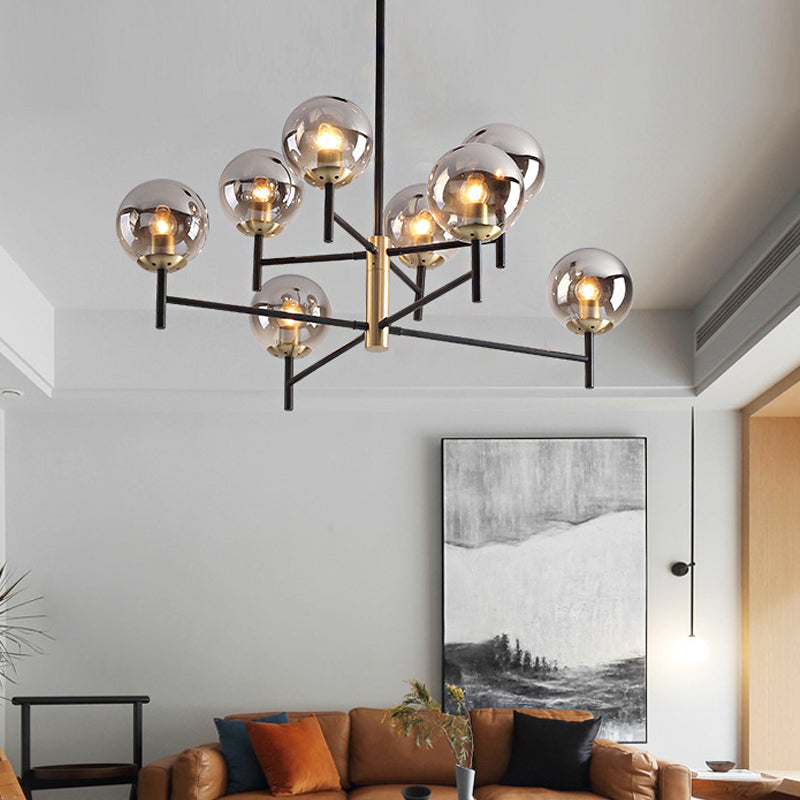 Multi Layer Radial Ceiling Chandelier Modern Blue/Amber/Smoke Gray Glass 6/8 Lights Living Room Hanging Lamp 8 Smoke Gray Clearhalo 'Ceiling Lights' 'Chandeliers' 'Glass shade' 'Glass' 'Modern Chandeliers' 'Modern' Lighting' 206607