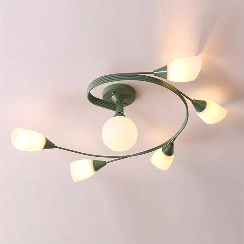 Macaron Twist Arm Ceiling Light Opal Glass and Metal Semi Flushmount Light for Kitchen 6 Green Clearhalo 'Ceiling Lights' 'Close To Ceiling Lights' 'Close to ceiling' 'Semi-flushmount' Lighting' 20663