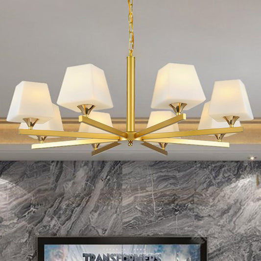 Frosted Glass Brass Pendant Lamp Tapered 8 Light Traditional Chandelier Light Fixture with Sunburst Design Clearhalo 'Ceiling Lights' 'Chandeliers' Lighting' options 206657