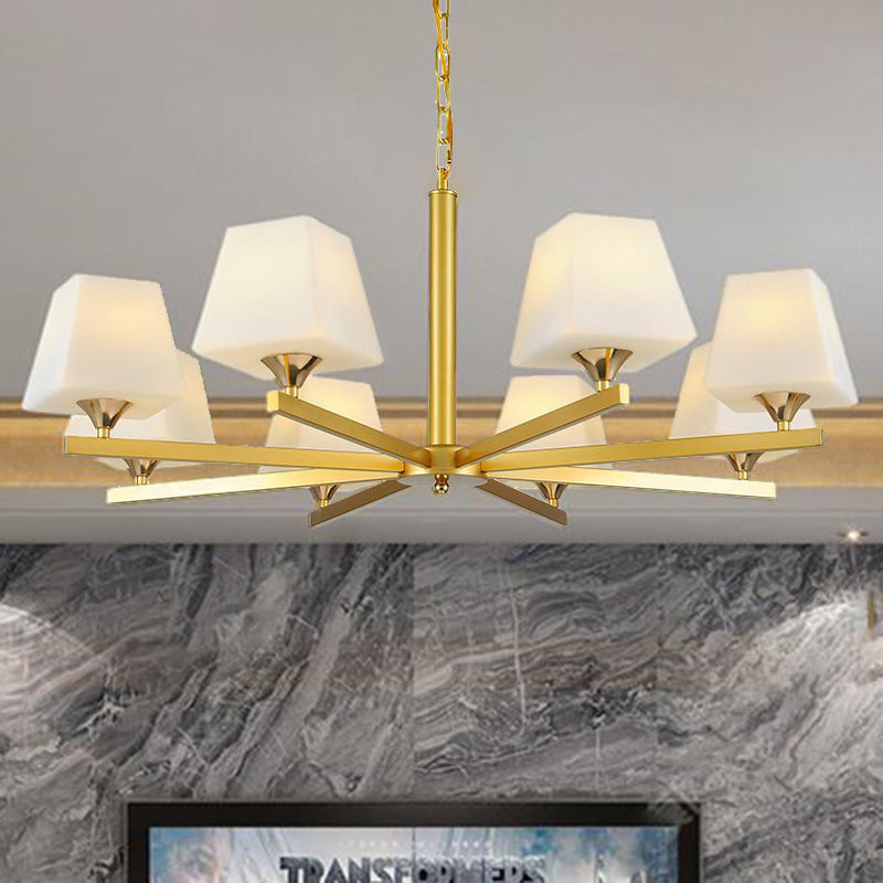 Frosted Glass Brass Pendant Lamp Tapered 8 Light Traditional Chandelier Light Fixture with Sunburst Design Brass Clearhalo 'Ceiling Lights' 'Chandeliers' Lighting' options 206657_ad0ee2fc-c0b6-4102-85bc-c5fd475965c6