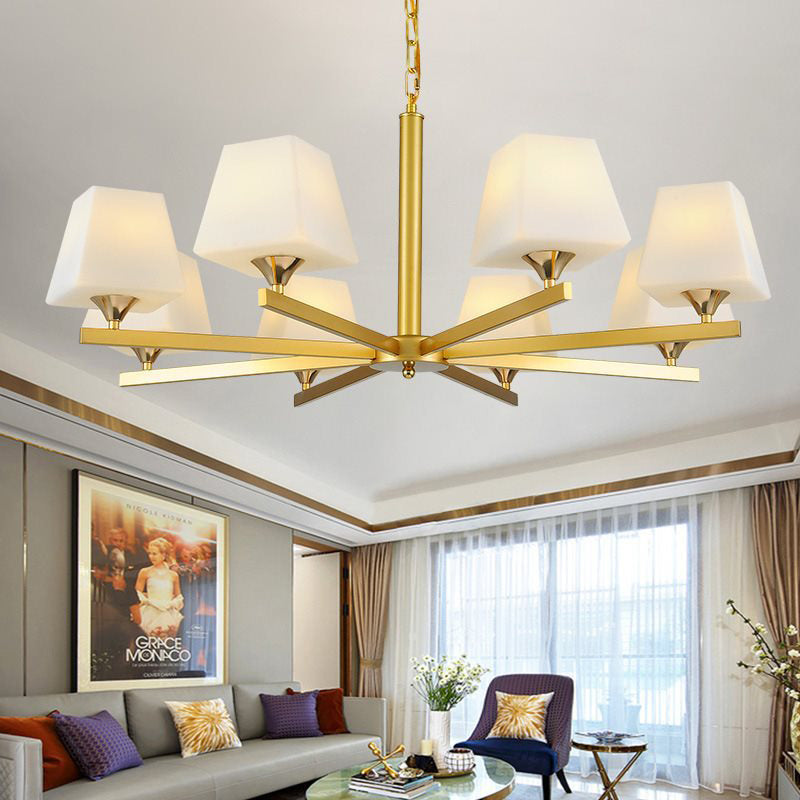 Frosted Glass Brass Pendant Lamp Tapered 8 Light Traditional Chandelier Light Fixture with Sunburst Design Clearhalo 'Ceiling Lights' 'Chandeliers' Lighting' options 206658