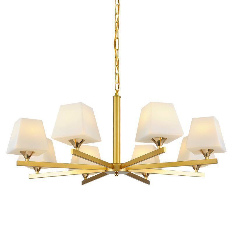 Frosted Glass Brass Pendant Lamp Tapered 8 Light Traditional Chandelier Light Fixture with Sunburst Design Clearhalo 'Ceiling Lights' 'Chandeliers' Lighting' options 206659