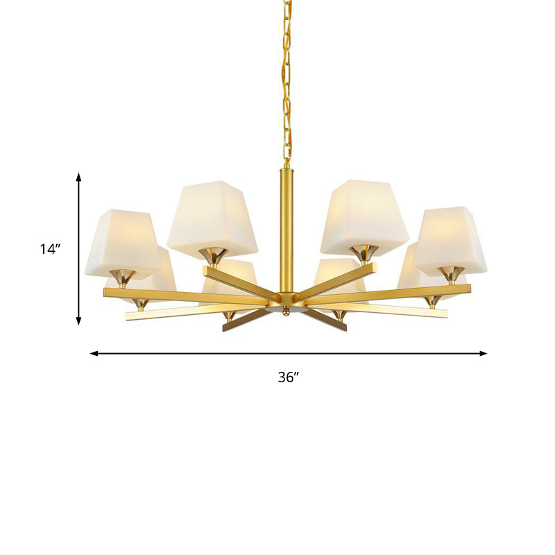 Frosted Glass Brass Pendant Lamp Tapered 8 Light Traditional Chandelier Light Fixture with Sunburst Design Clearhalo 'Ceiling Lights' 'Chandeliers' Lighting' options 206660