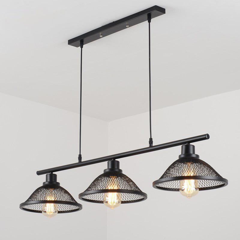 Cone Living Room Pendant Light Fixture Industrial Metal Mesh 3 Lights Black Island Lighting Clearhalo 'Ceiling Lights' 'Island Lights' Lighting' 206672