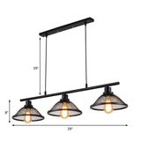 Cone Living Room Pendant Light Fixture Industrial Metal Mesh 3 Lights Black Island Lighting Clearhalo 'Ceiling Lights' 'Island Lights' Lighting' 206674