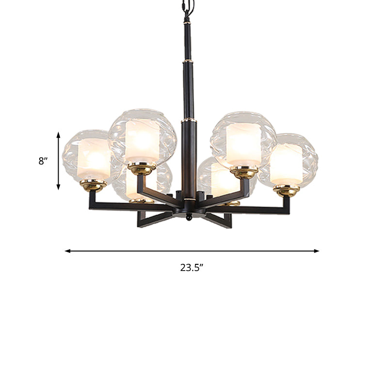 3/6/8 Bulbs Ceiling Lamp Globe Clear Textured Glass Traditional Living Room Chandelier Pendant Light in Black Clearhalo 'Ceiling Lights' 'Chandeliers' 'Glass shade' 'Glass' Lighting' 206691