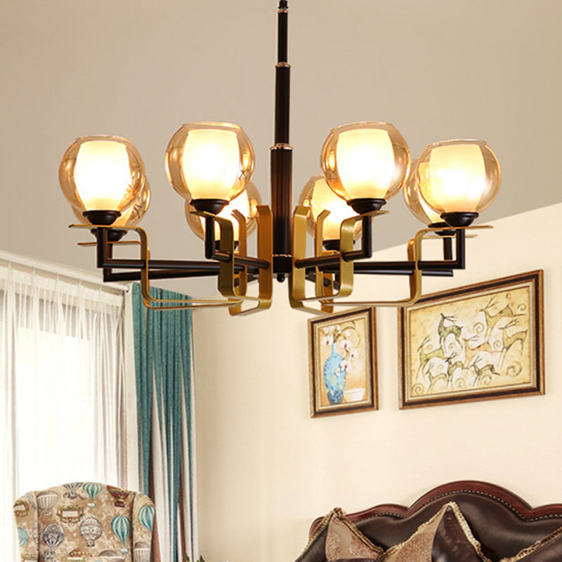 3/6/8 Lights Amber Glass Pendant Chandelier Traditional Black Bubble Bedroom Hanging Ceiling Fixture 8 Black Clearhalo 'Ceiling Lights' 'Chandeliers' 'Glass shade' 'Glass' Lighting' 206748