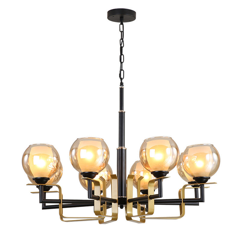 3/6/8 Lights Amber Glass Pendant Chandelier Traditional Black Bubble Bedroom Hanging Ceiling Fixture Clearhalo 'Ceiling Lights' 'Chandeliers' 'Glass shade' 'Glass' Lighting' 206750