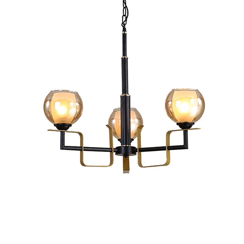 3/6/8 Lights Amber Glass Pendant Chandelier Traditional Black Bubble Bedroom Hanging Ceiling Fixture Clearhalo 'Ceiling Lights' 'Chandeliers' 'Glass shade' 'Glass' Lighting' 206755