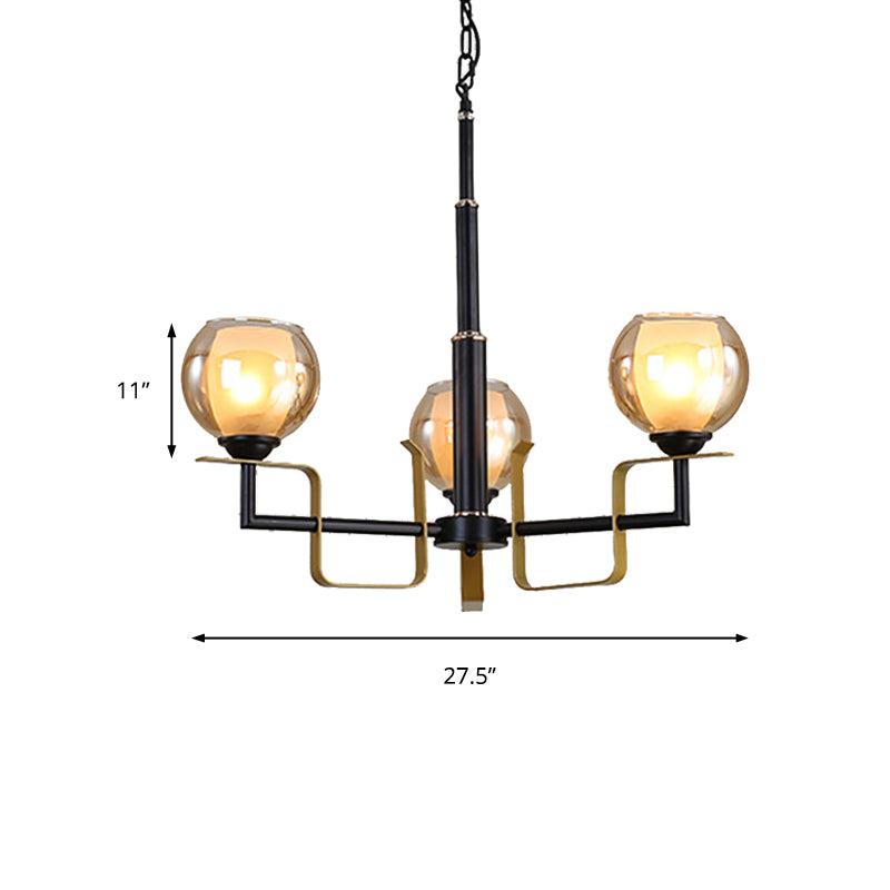 3/6/8 Lights Amber Glass Pendant Chandelier Traditional Black Bubble Bedroom Hanging Ceiling Fixture Clearhalo 'Ceiling Lights' 'Chandeliers' 'Glass shade' 'Glass' Lighting' 206756