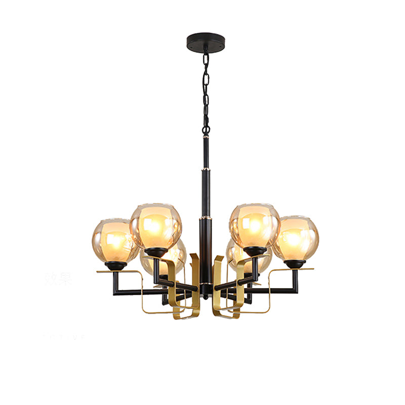 3/6/8 Lights Amber Glass Pendant Chandelier Traditional Black Bubble Bedroom Hanging Ceiling Fixture Clearhalo 'Ceiling Lights' 'Chandeliers' 'Glass shade' 'Glass' Lighting' 206758