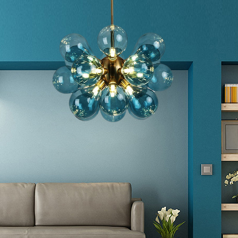 Bubble Ceiling Chandelier Modernism White/Pink/Blue Glass LED Living Room Hanging Light Kit Blue Clearhalo 'Ceiling Lights' 'Chandeliers' 'Glass shade' 'Glass' 'Modern Chandeliers' 'Modern' Lighting' 206764