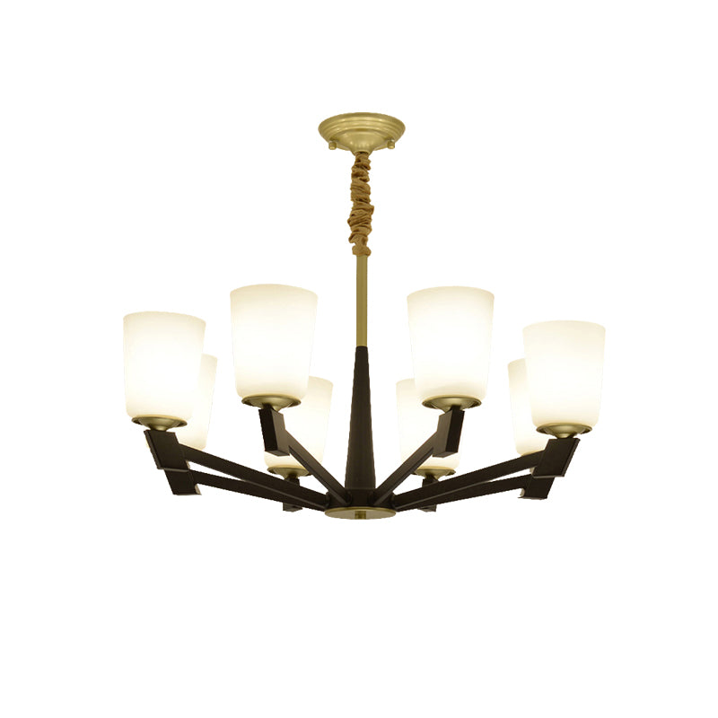 Cone Frosted Glass Light Chandelier Traditional 6/8/12 Lights Living Room Pendant Lighting in Black Clearhalo 'Ceiling Lights' 'Chandeliers' 'Glass shade' 'Glass' Lighting' 206784