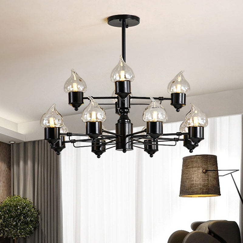 Two-Tiers Living Room Pendant Chandelier Traditional Metal 12 Lights Black Hanging Fixture with Candle Shade Black Clearhalo 'Ceiling Lights' 'Chandeliers' Lighting' options 206807_cfb50735-0bd0-4760-8667-1ef73b3a4d1b
