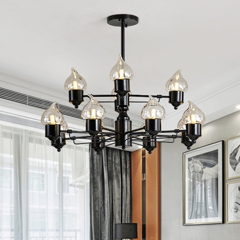 Two-Tiers Living Room Pendant Chandelier Traditional Metal 12 Lights Black Hanging Fixture with Candle Shade Clearhalo 'Ceiling Lights' 'Chandeliers' Lighting' options 206808