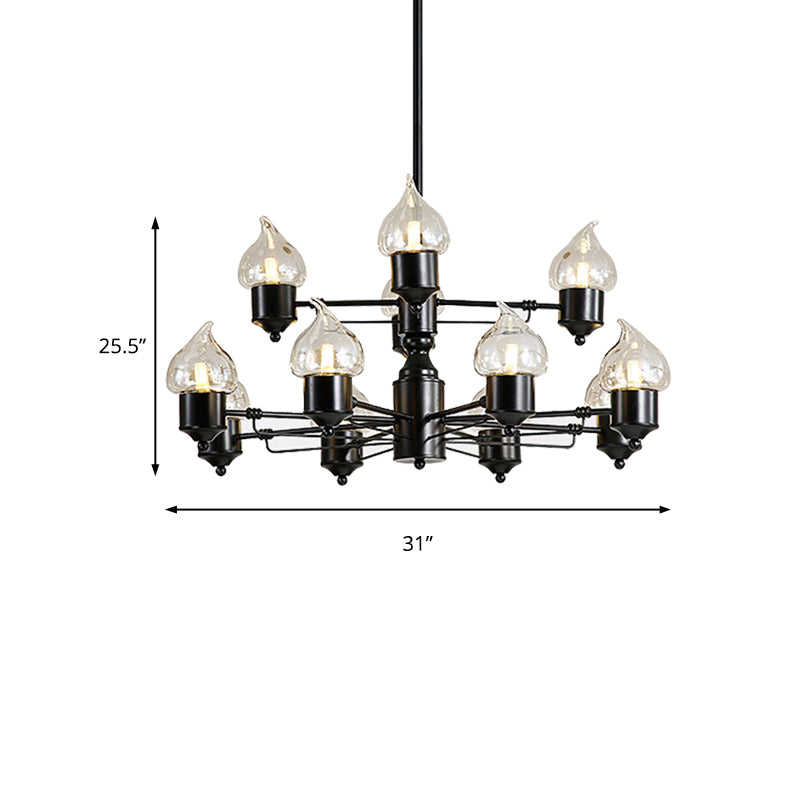 Two-Tiers Living Room Pendant Chandelier Traditional Metal 12 Lights Black Hanging Fixture with Candle Shade Clearhalo 'Ceiling Lights' 'Chandeliers' Lighting' options 206810