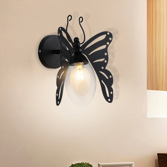 1 Light Butterfly Shaped Wall Lamp Modern Black Clear Glass Sconce Light Fixture for Bedroom Black Clearhalo 'Art deco wall lights' 'Cast Iron' 'Glass' 'Industrial wall lights' 'Industrial' 'Middle century wall lights' 'Modern' 'Rustic wall lights' 'Tiffany' 'Traditional wall lights' 'Wall Lamps & Sconces' 'Wall Lights' Lighting' 206828